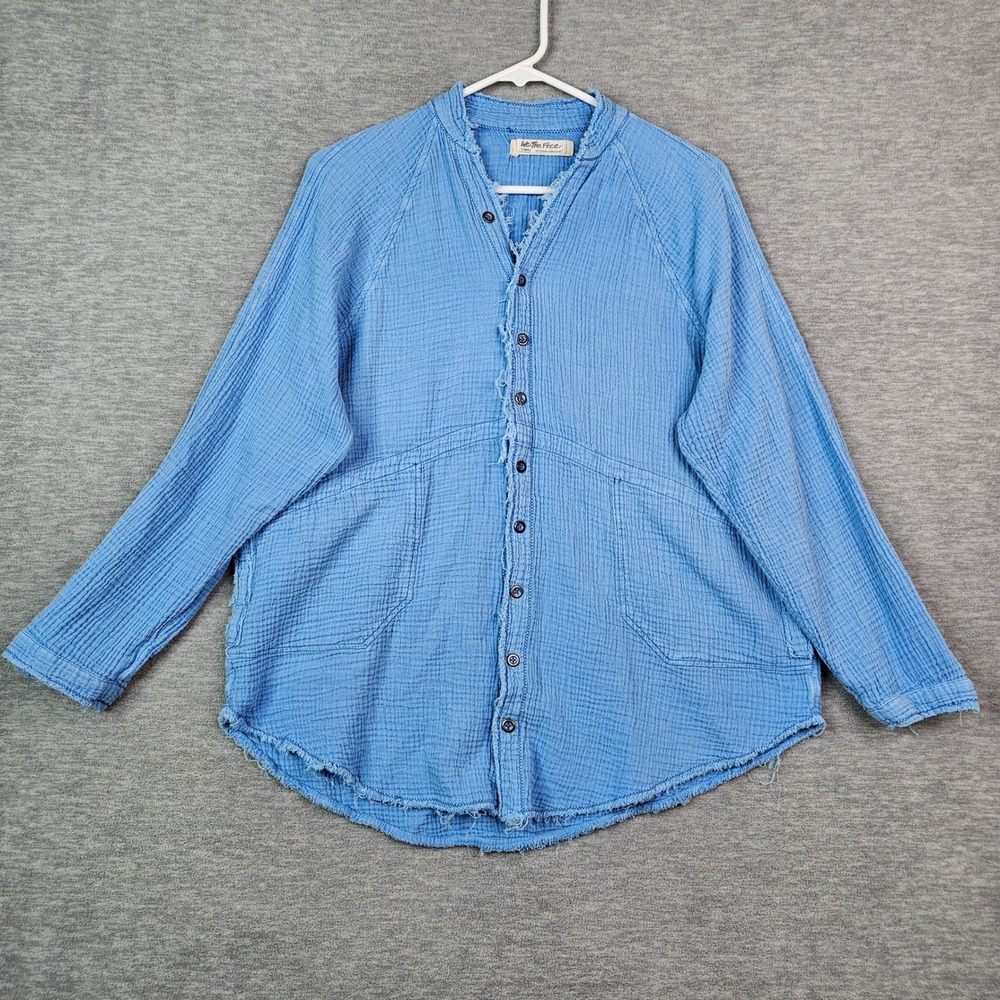 We The Free Free People Summer Daydream Buttondown Blue Cotton Gauze Size XS
